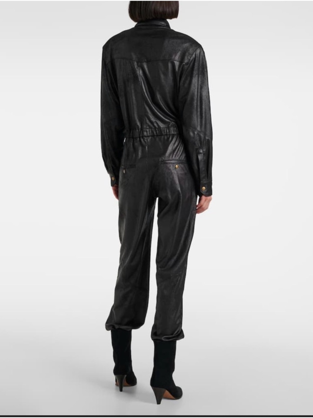 Naked Wardrobe Faux Leather Utility Jumpsuit Black Belted EUC Size Small